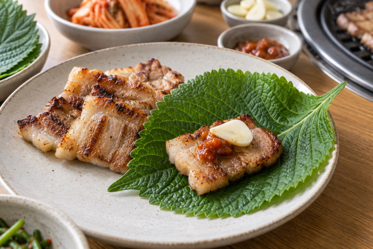 삼겹살과 함께 먹는 추부깻잎 쌈