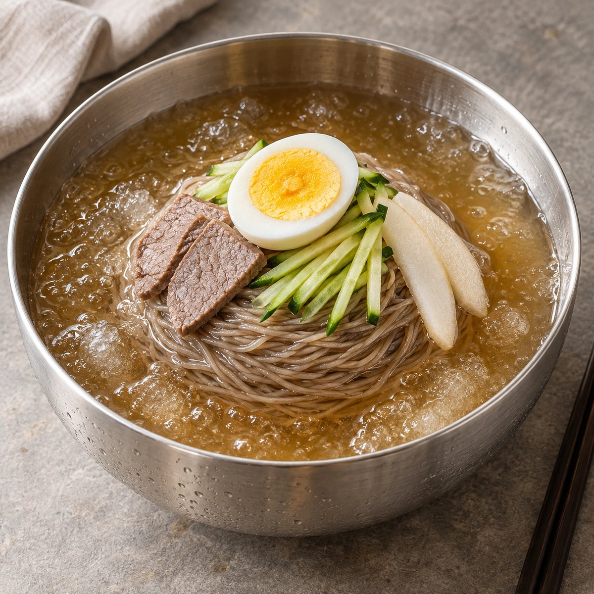 [해든나라] 냉면육수(쇠고기) 340ml · AI 조리·활용 연출 1