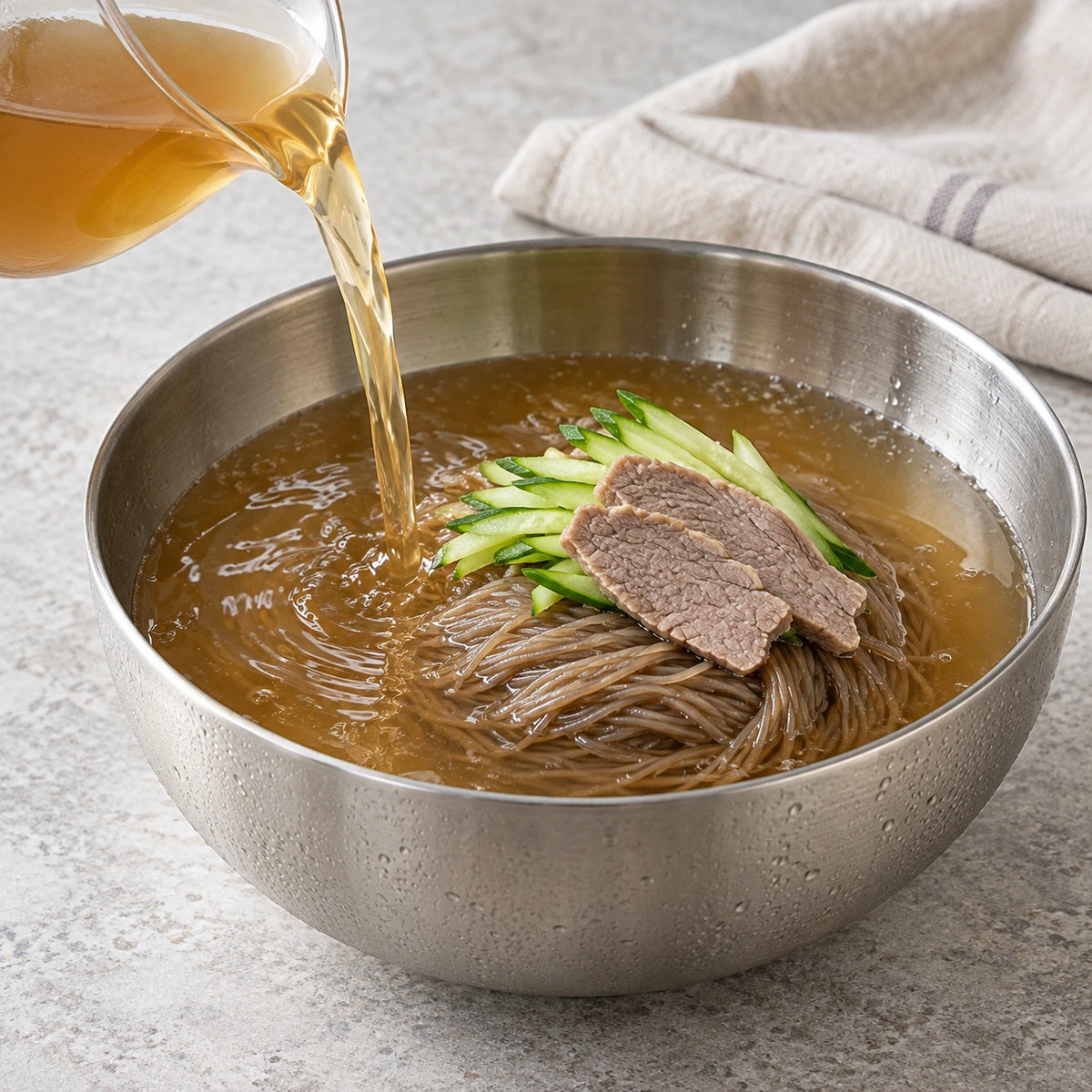 [해든나라] 냉면육수(쇠고기) 340ml · AI 조리·활용 연출 4